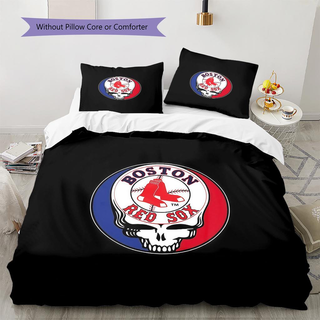 Boston Red Sox2 Pattern Bedding Quilt Set Home Decoration Gift (1 * duvet cover + 2 * pillowcase without core)