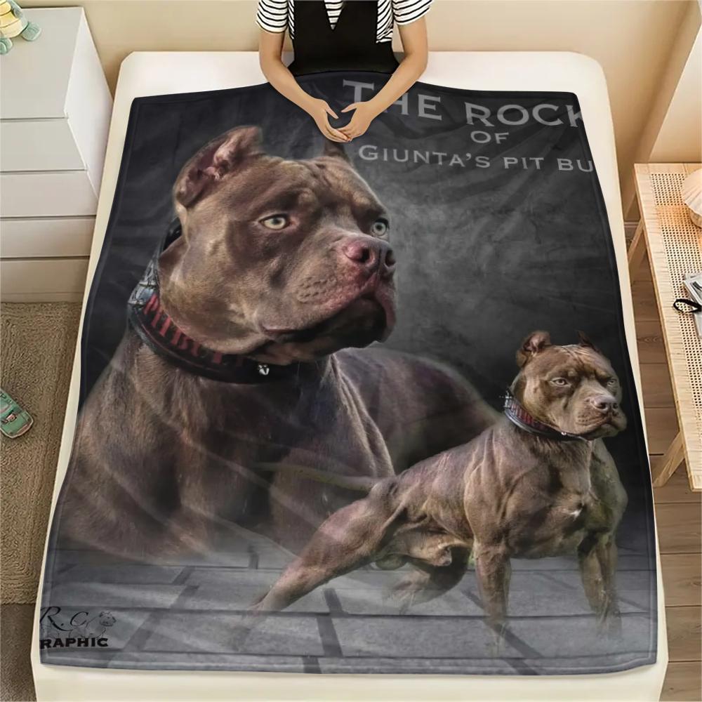 1Pc Pitbull Print Flannel Blanket, High quality Comfortable for All Seasons, Home Decor, Warmth and Comfort, Perfect for Christmas Gifts