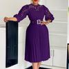 C8595  Women's Solid Color Lace Crochet Pleated Dress