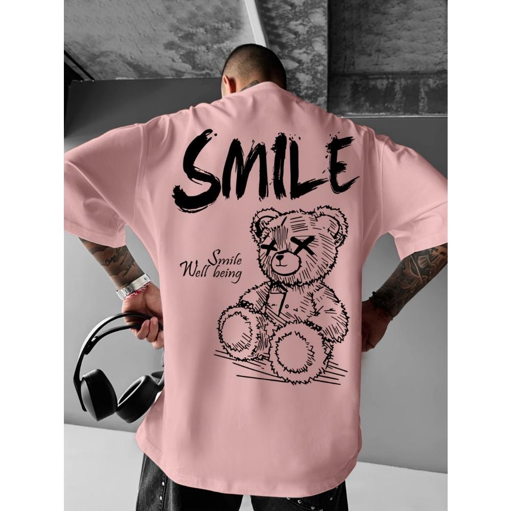 Trendiges Sommer-Herren-T-Shirt mit personalisiertem Teddybär-Print, mikroelastisch, bequem, atmungsaktiv, Rundhalsausschnitt, Outdoor-Urban-Top