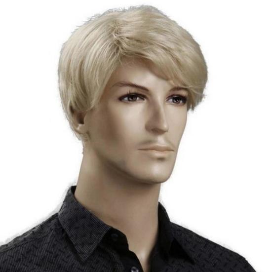 Men Short Wig Side Part Bangs Fluffy Natural High Temperature Fiber Handsome Male Blonde Synthetic Hair