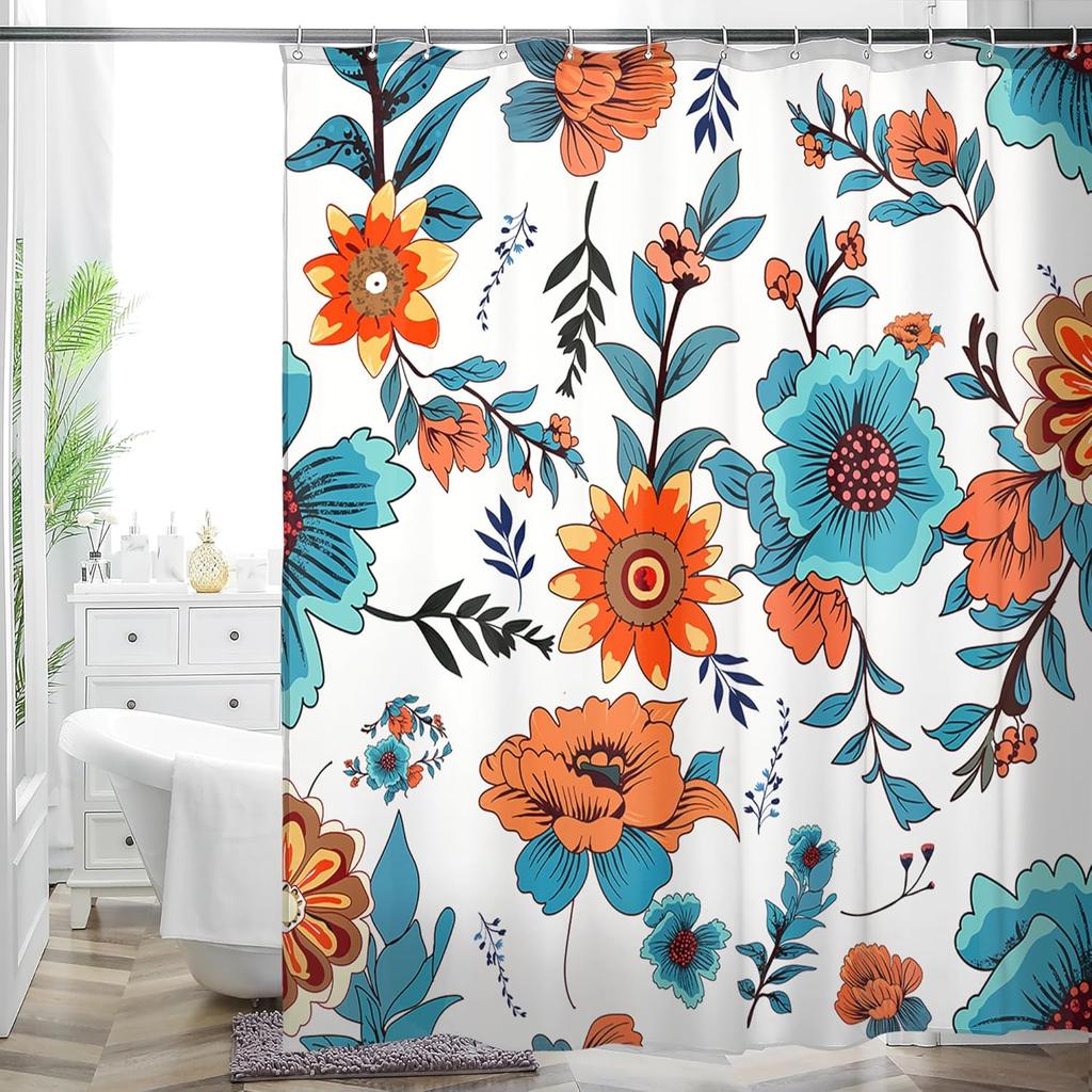 Bohemian Flower Bathroom Curtain Colorful Boho Floral Print Beautiful Bright Polyester Fabric Cloth Shower Curtain for Bathroom