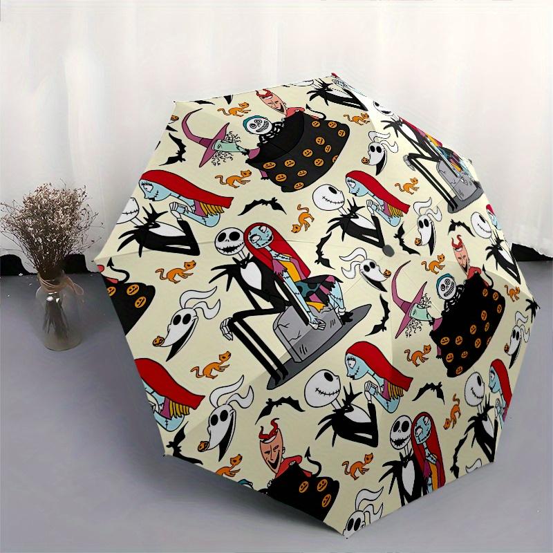 Jack Skellington, Sally Automatic Opening and Closing Umbrella - 8 Ribs Portable Folding Umbrella with Plastic Handle, Suitable for Leisure