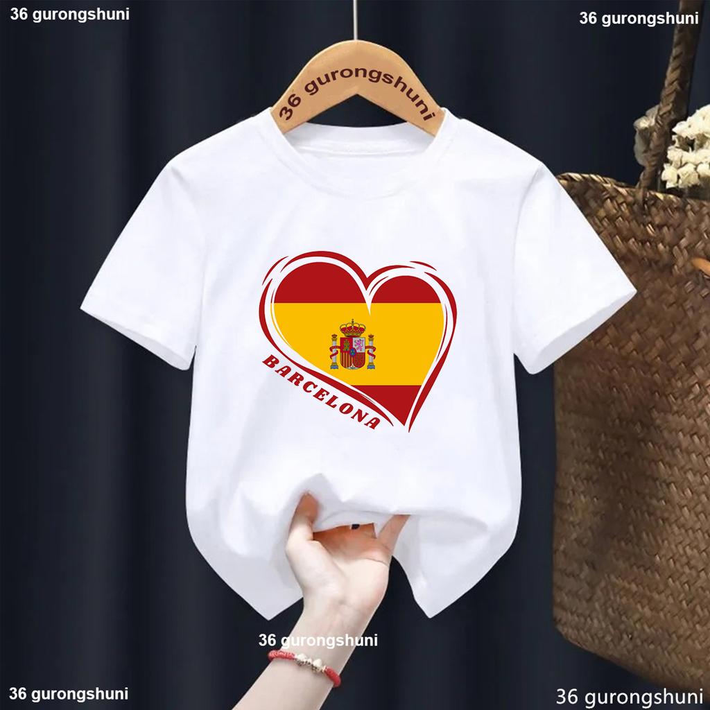 T-Shirt For Boys/Girls Heart-Shaped Graphics Barcelona Spain Printed T Shirt Kids Fashion Toddler Tshirt Cute Boys/Girls Tshirt