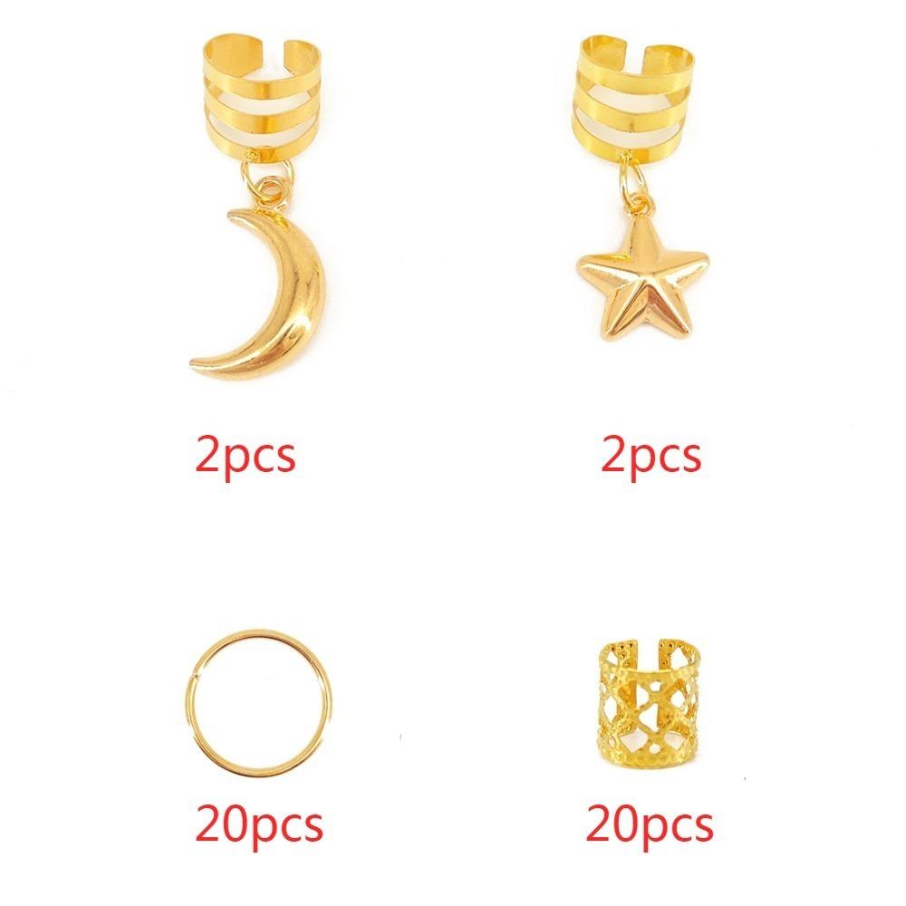 

44pcs Dread Locks Dreadlocks Beads Stars Moon Hair Braid Tubes Hollow Out Hair Ring for Braids Style 2