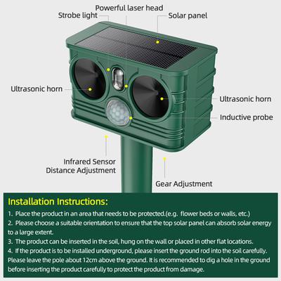 Hareket Sensörlü LED Strobe ile Ultrasonik Hayvan Kovucu Dış Mekan Güneş Hayvan Kovucu Suya Dayanıklı