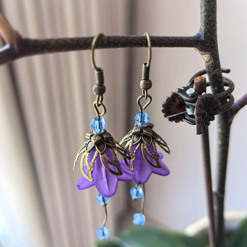 Ametystové náušnice - Květinové náušnice - Květinové náušnice - Woodland Náušnice - Fialové náušnice