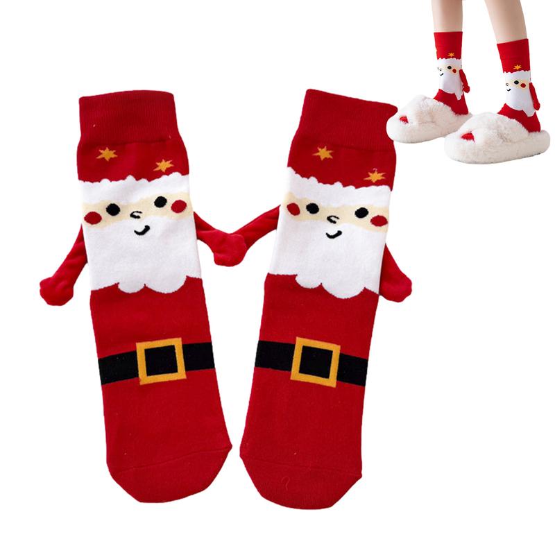 1 Pairs Magnetic Socks Creative Couple Sockings Christmas Pure Cotton Socking Funny Cute Cartoon Eyes Hand In Hand Mid Tube