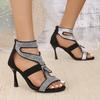 Fashion Shiny Crystal High Heels Sandals for Women 2025 Fashion Zipper Stiletto Heel Party Shoes Woman Summer Peep Toe Ankle Sandals