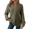 Women's Fashion Long Sleeve  Knit V-Neck Solid Color Casual Top