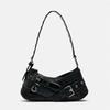 Women's Bag 2024 Spring New Black Belt Decoration Fashion Single Shoulder Armpit Motorcycle Bag Tide Small Bag