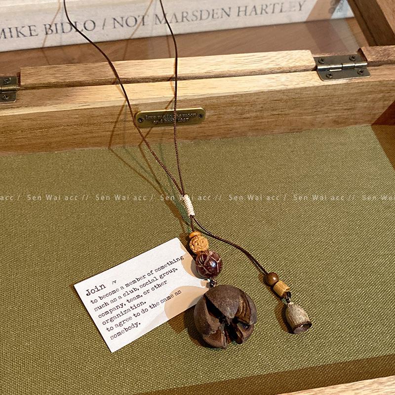 New Chinese style long acorn pendant necklace female retro ethnic style zen wooden sweater chain hanging neck