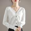 Autumn Winter Casual Fashion Solid Color V-neck Cardigan Coat Women All-match Bottomed Knitting Top