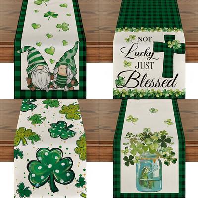 Wiwilys Luc-ky Sham-rock Aleer de masă pentru decorațiuni de Ziua St Patricks 47 inch Copertă irlandeză Spring Green Home Holiday Home Kitchen Centerpiece Decor