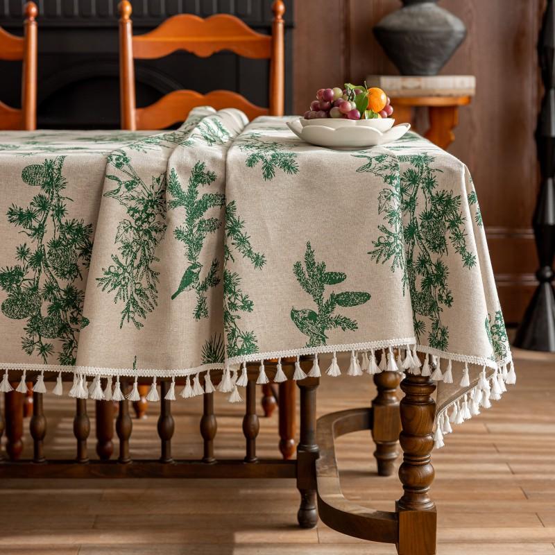 Flower Printed Table Cover with Tassels Cotton Linen Table Cloth Naturally Breathable and Comfortable nappe de table Luxury
