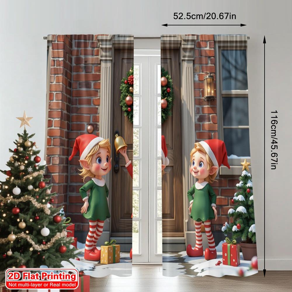 2pcs 2D flat printing Merry Christmas Popular Curtains Cute Christmas Elf Door 100% Polyester Without Electricity Spring for