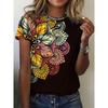 Women's Tee - Colorful Mandala Flower Graphic, Intricate Boho Pattern Design for Casual Daily Wear