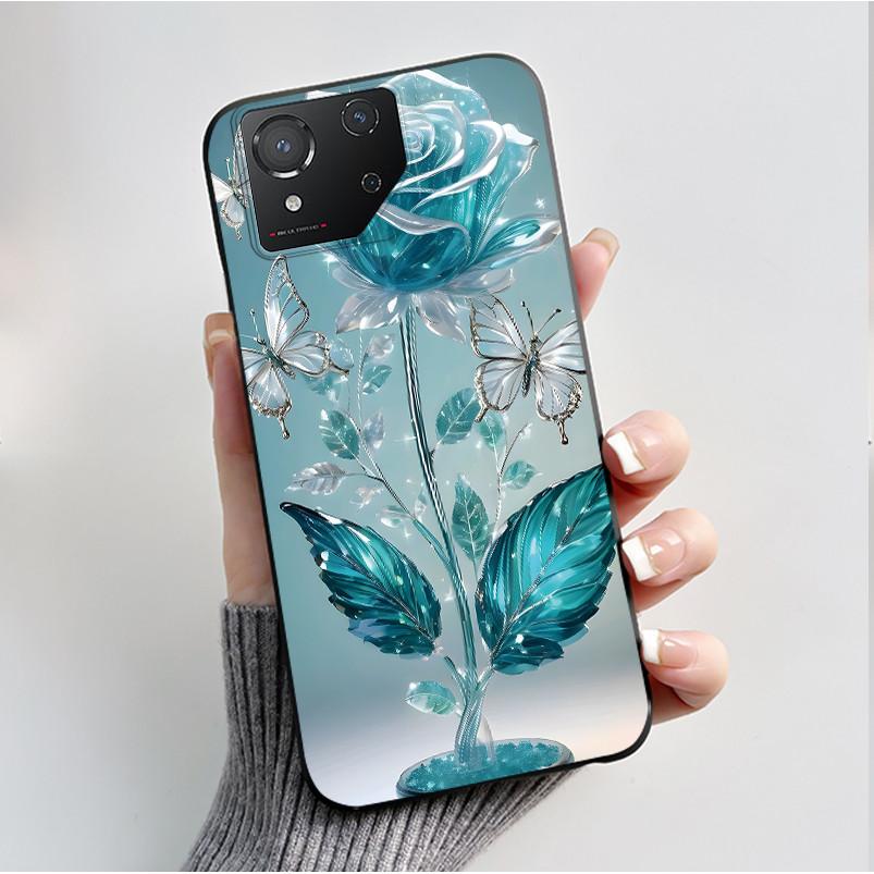 For ASUS ROG Phone 8 Case For ROG Phone 8 Pro Case Capa Soft Silicone Black Shell Cover Cute Flower Cartoon Printing Phone Cases