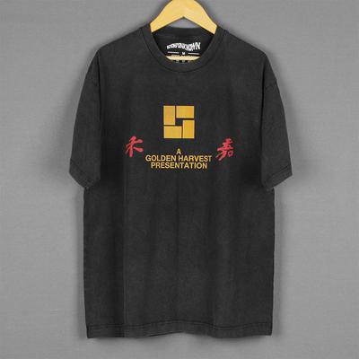 Golden Harvest T Shirt Shaw Brothers HK Chinese Film Moive Black Cotton Washed Mens Tops Clothing Short Sleeve Printed Shirt