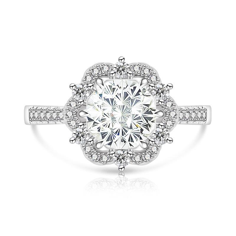Copper Bright Millennium Cut High Carbon Diamond Plum Blossom Crown Ring Ladies Glamour Jewelry