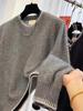 Women's European Style Grey Round Neck Merino Wool Sweater, High-End Autumn/Winter Cashmere Knitwear.