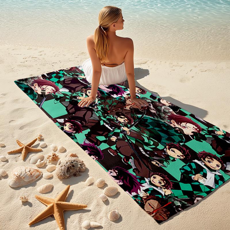 Japanese artist Koyoharu Gotouge's Demon Slayer beach towel, outdoor camping vacation swimming beach towel, outdoor absorbent bath towel blanket K18