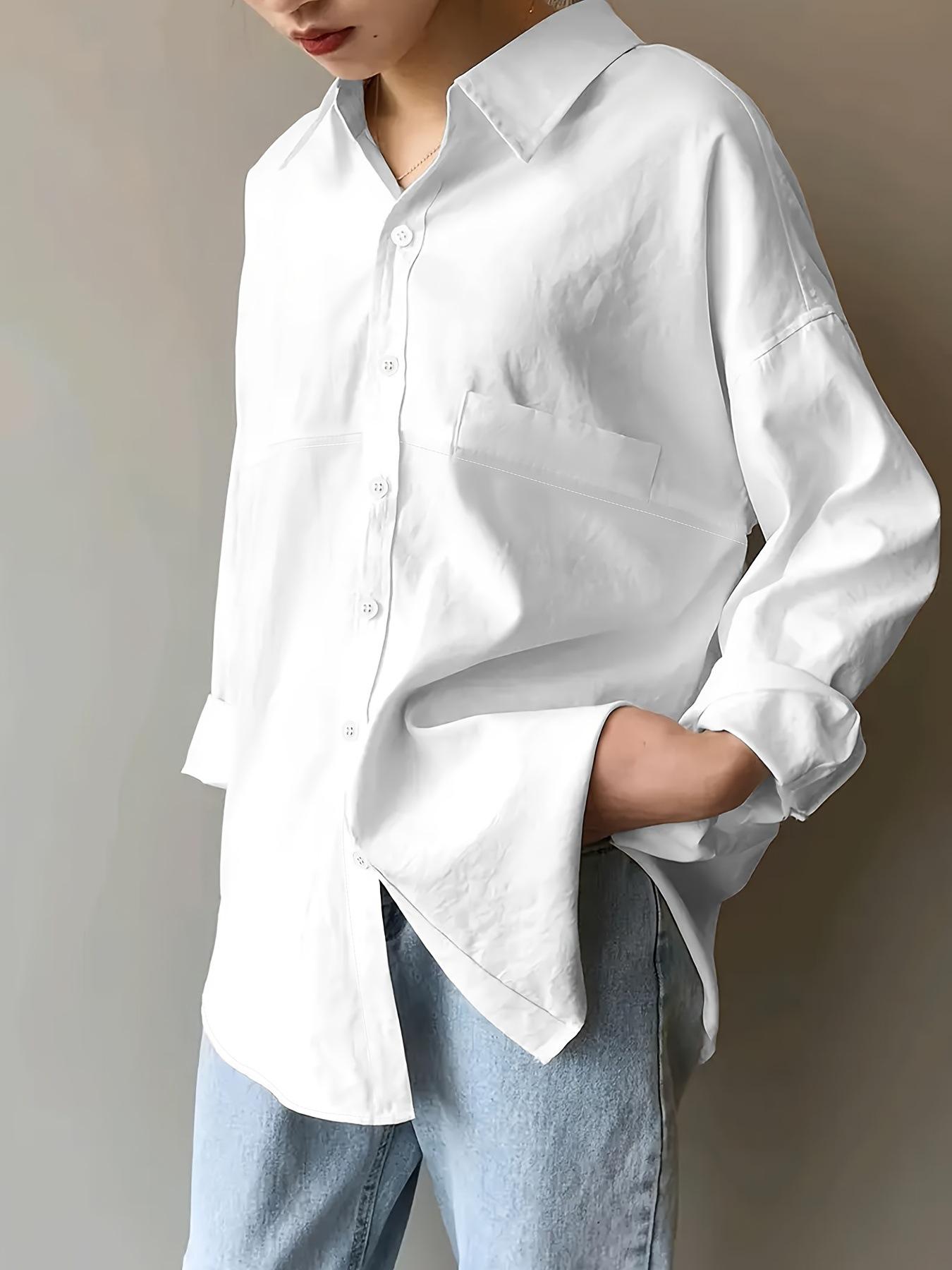 

Весенняя Свободная Дышащая Рубашка с Длинным Рукавом в Модном Повседневном Дизайне Одежда для Защиты от Солнца для Женщин Рубашка XXL белый
