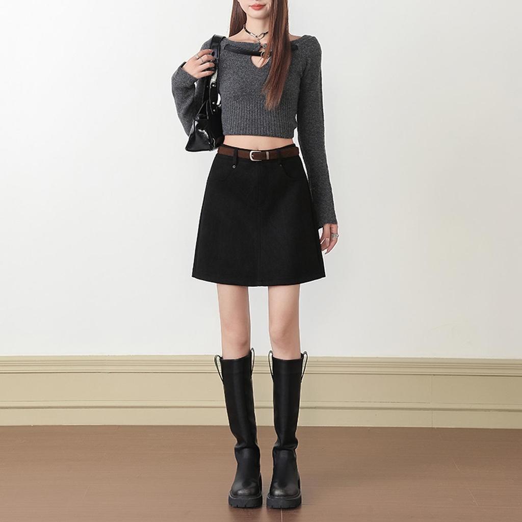 Damen 2025 Herbst Retro Wildleder High-Waist A-Linie Bodycon Minirock