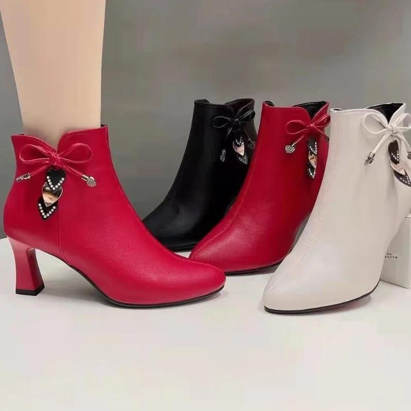 Fashion Women Pointed Toe Ankle Boots Fashionable Wedding Dress Elegant Shoes Comfortable Outdoor Elegant Zipper Boots Zapatos De Mujer