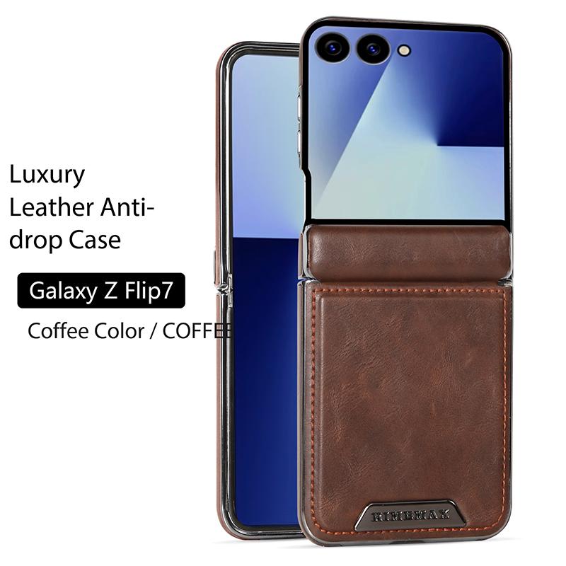 Luxury Business Magnetic Leather Phone Case for Samsung Z Flip 7 6 5 Central Axis Protection Shockproof For Magsafe Slim Cover