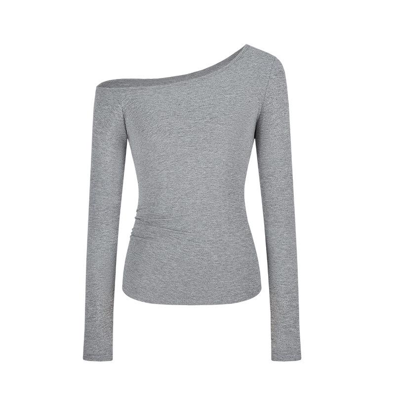 Pure Desire Slim Fit Off-Shoulder Long-Sleeve T-Shirt for Women - Versatile Early Autumn Top