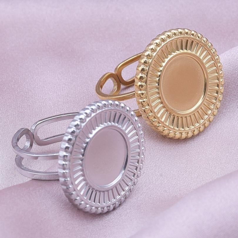 Fashion DIY Drip Oil Rhinestone Round Oval Water Droplets Blank Settings Open Adjustable Stainless Steel Ring For Women Men Gift