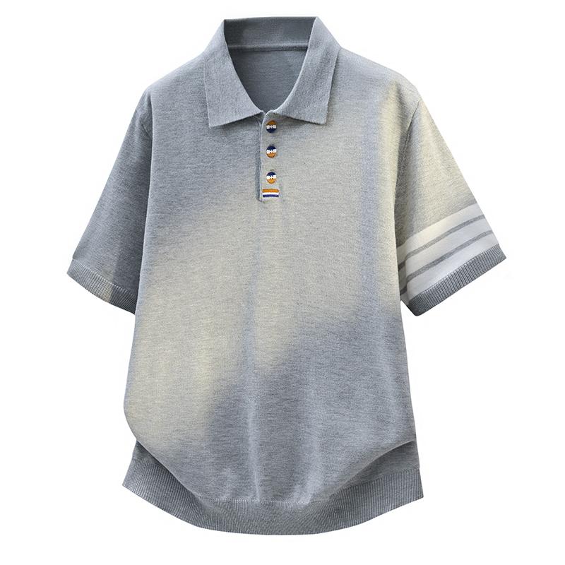 

Ice Silk Quick-drying Thin Sweater Short-sleeved Polo Shirt Men s Lapel Striped Half-sleeved T-shirt 2XL