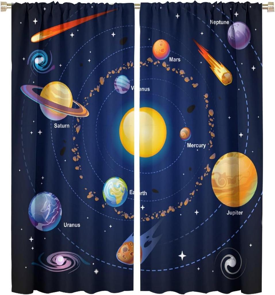 Solar System Window Curtains Kids Outer Space Treatments Bedroom Universe Planets Galaxy Astronomy Drapes Curtain For Made Of Polyester