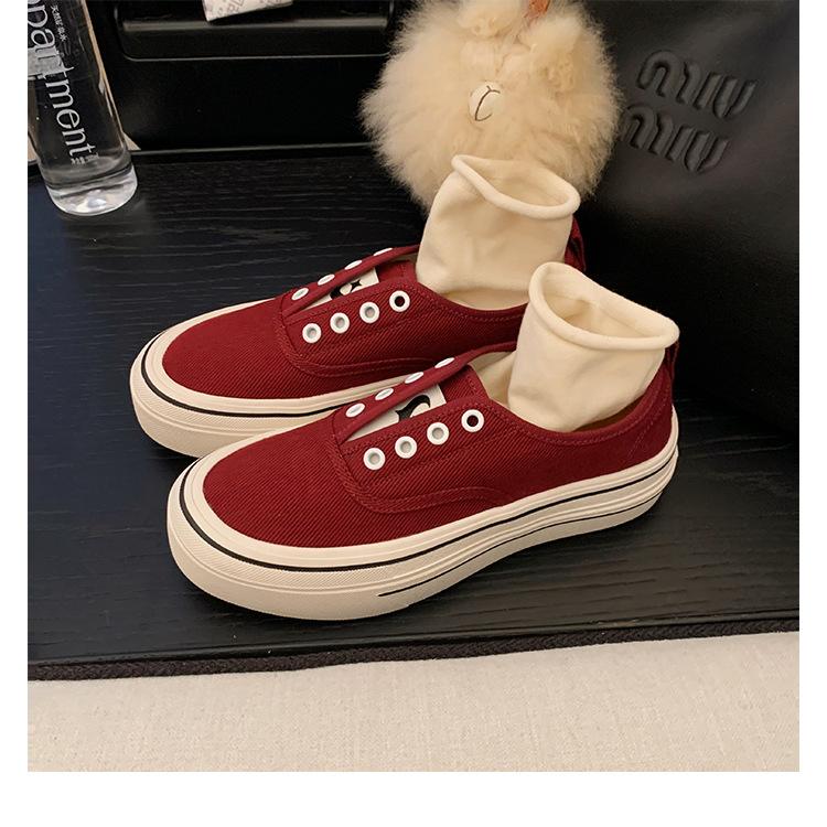 

[Su Yinyin of the same style] Spot hair~ One-pedal round head thick sole heightening casual canvas shoes women s loafers 35