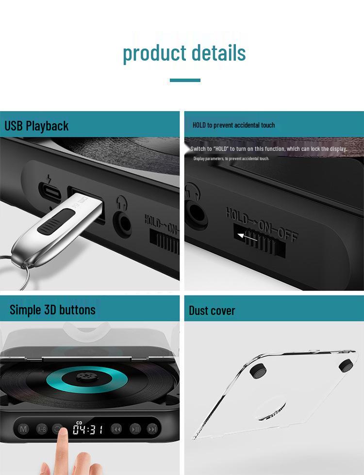 Portable Audiophile CD Player with Repeater - Lightweight Walkman for Student English Listening