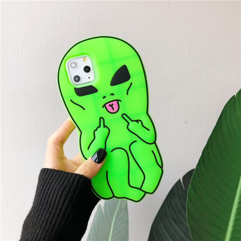 Funny Cartoon Swag Alien Phone Case For 17 Pro Max 16 15 Pro 14 13 Soft Silicone Rubber Cover