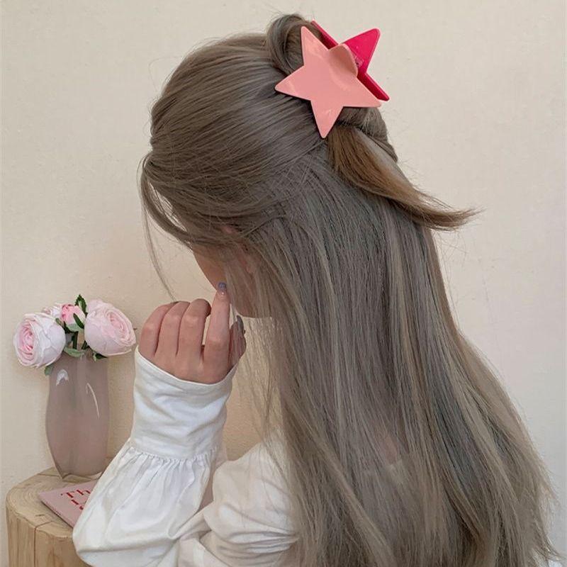 1pc New hair accessory with small design, pink five pointed star clip, contrasting star double-sided braided hair clip