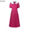 ZANZEA Women Casual Turn Down Collar Summer Short Sleeve Dress