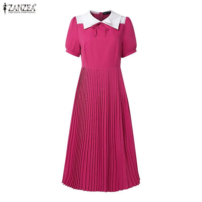 ZANZEA Women Casual Turn Down Collar Summer Short Sleeve Dress