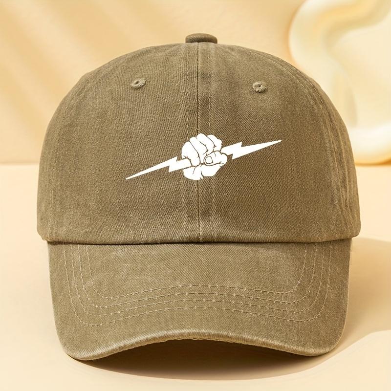 Men's Trendy Versatile Baseball Cap Personalized Lightning Fist Print Washed Retro Casual Outdoor Sports Fishing Hat