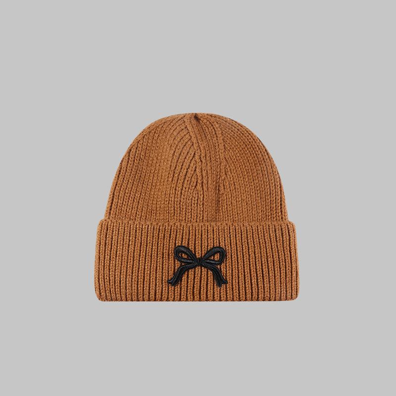 Bow Tie Knitting Cap Hat Woolen Yarn Cuff Knit Beanie Casual Fleece Warm Knitted Hat