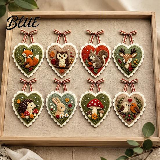 Creative Needlepoint Project Pendant Craft DIY Hand Sewing Kit Felt Heart Stitched Christmas Supplies Animal