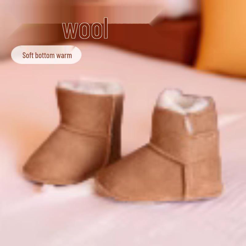Soft Sole Sheepskin Fur Baby Shoes, Warm Cotton for Boys & Girls, 0-12 Months, Pre-Walker Winter Footwear