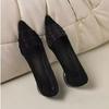 Women's Black Suede Pointed Toe Flats with Rhinestones