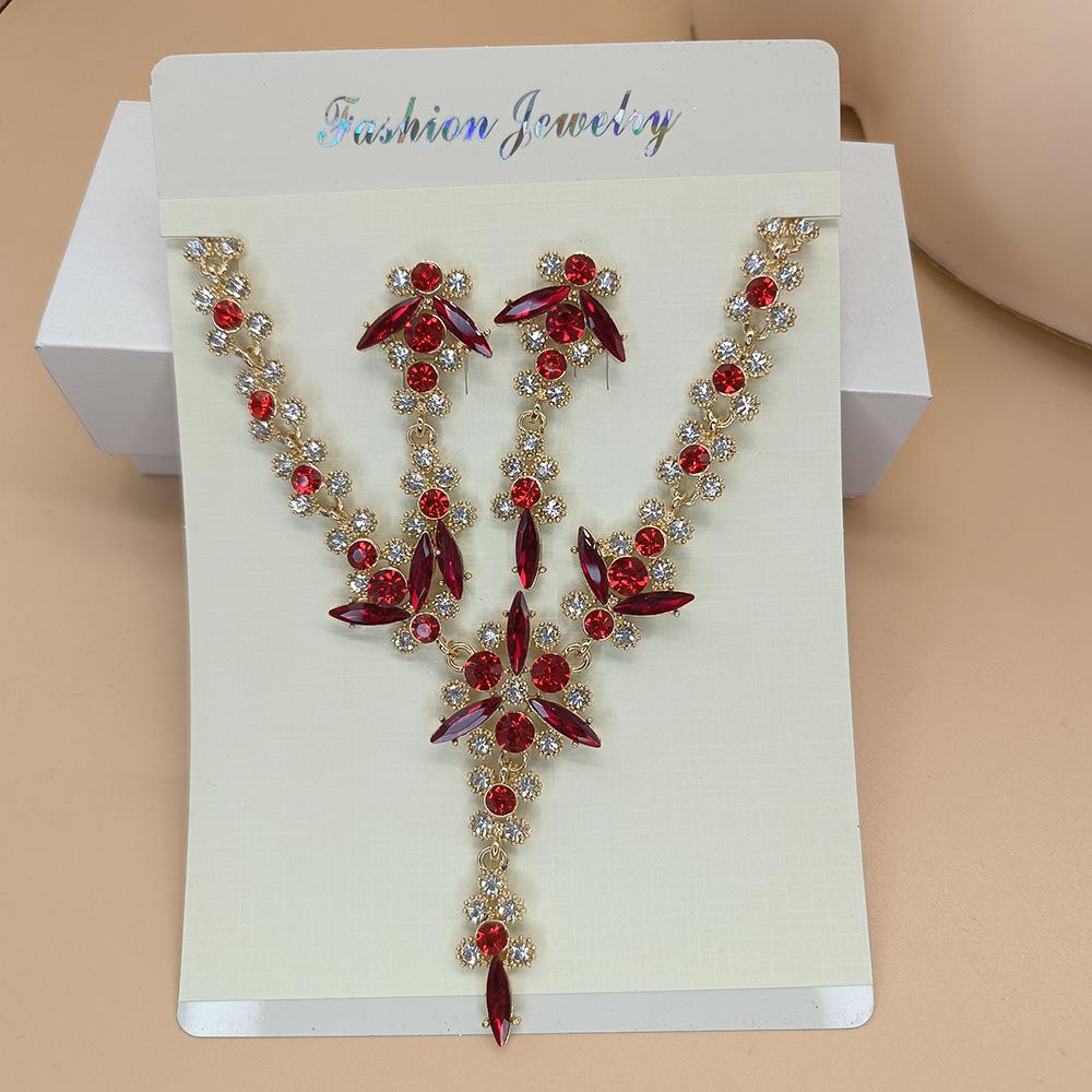 Wedding Jewelry European American Temperament Multicolor Crystal Bride Necklace Earrings Set
