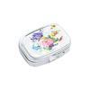 Metal Pill Box with Mirror Reusable Compact Portable Classified Store Pills Flower Print Oblong Shape Large Capacity Pill Organizer for Travel