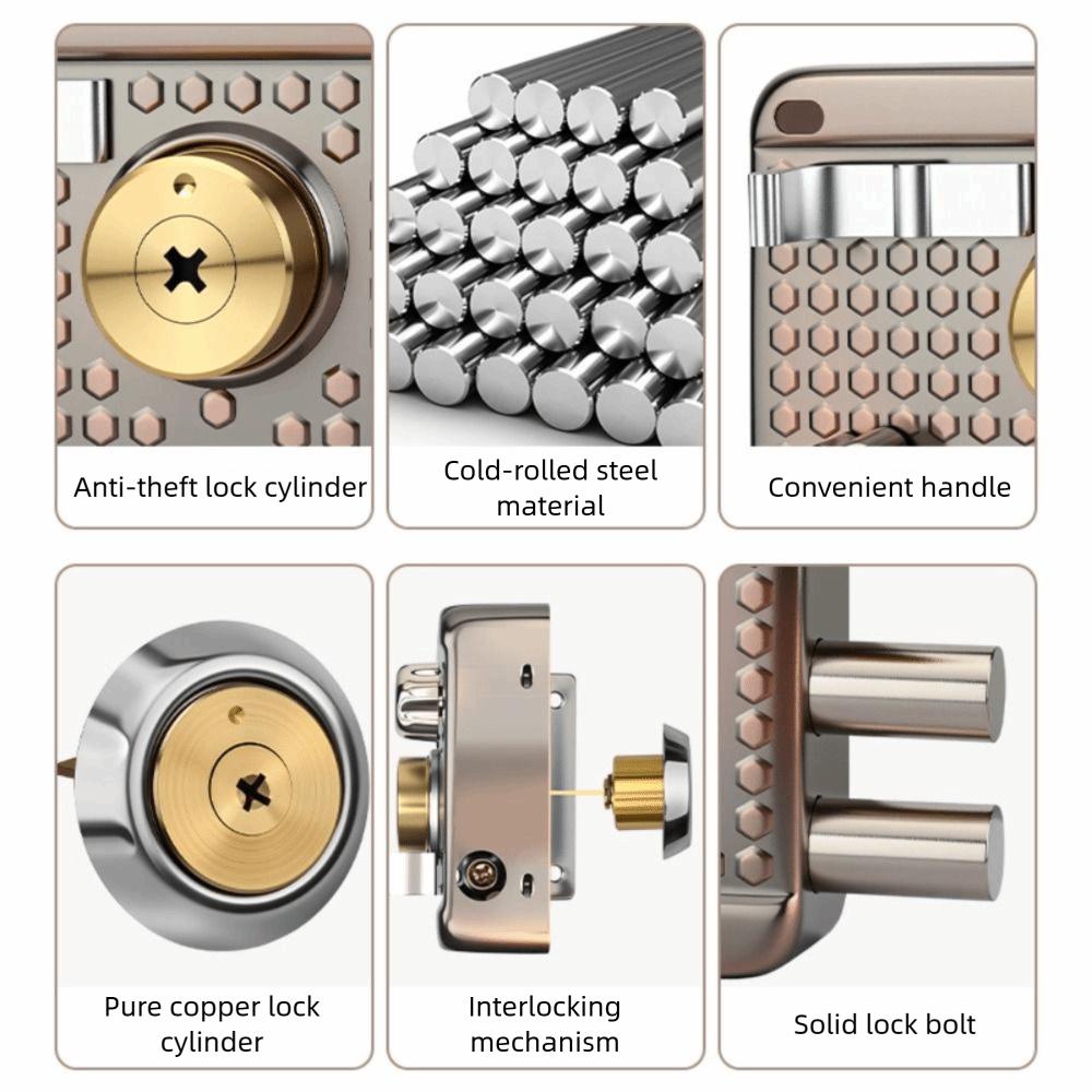 Stainless Steel Exterior Door Lock Copper Hook Dead Bolt Mortise Keyed Lock Multiple Insurance High Strength Steel
