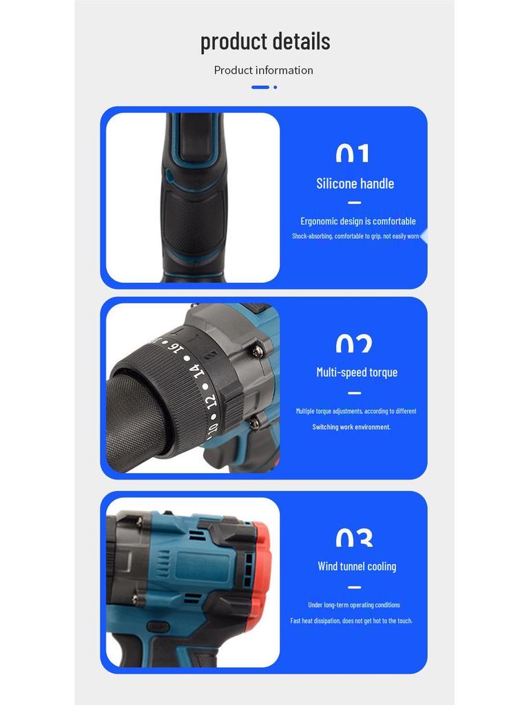 150N High-Torque Rechargeable Brushless Electric Drill with Lithium Battery