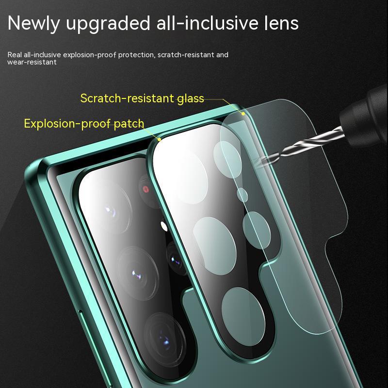 Custodia a Scatto con Telaio Metallico a 360° e Vetro su Entrambi i Lati per Samsung Galaxy S26 S25 S24 S23 S22 S21 Ultra Plus Copertura Telefono con Protezione Completa delle Lenti